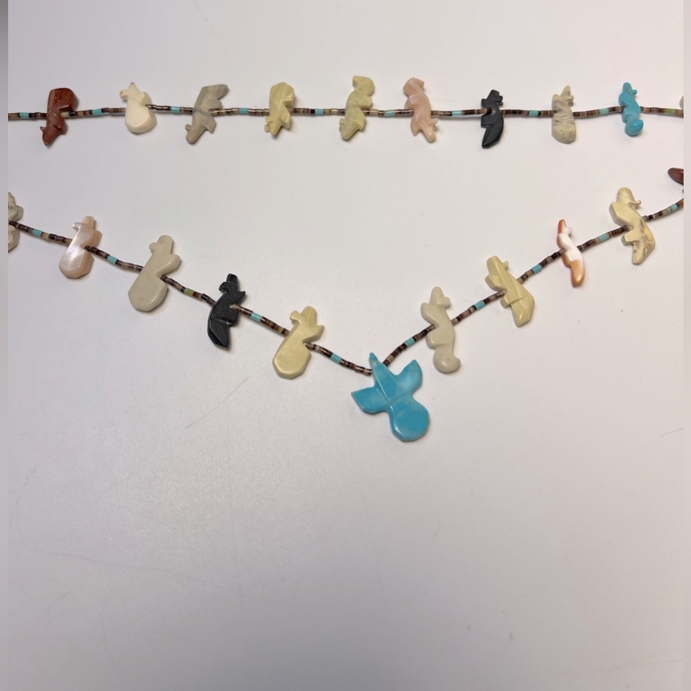 Zuni Native American Double Strand Heishe Bead Bird Fetish Necklace 30” - Picture 6 of 10